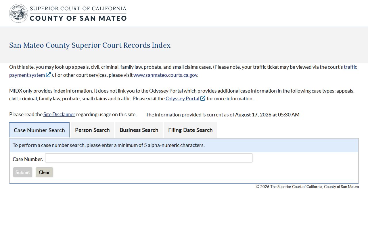Daly City resident lookup San Mateo court index