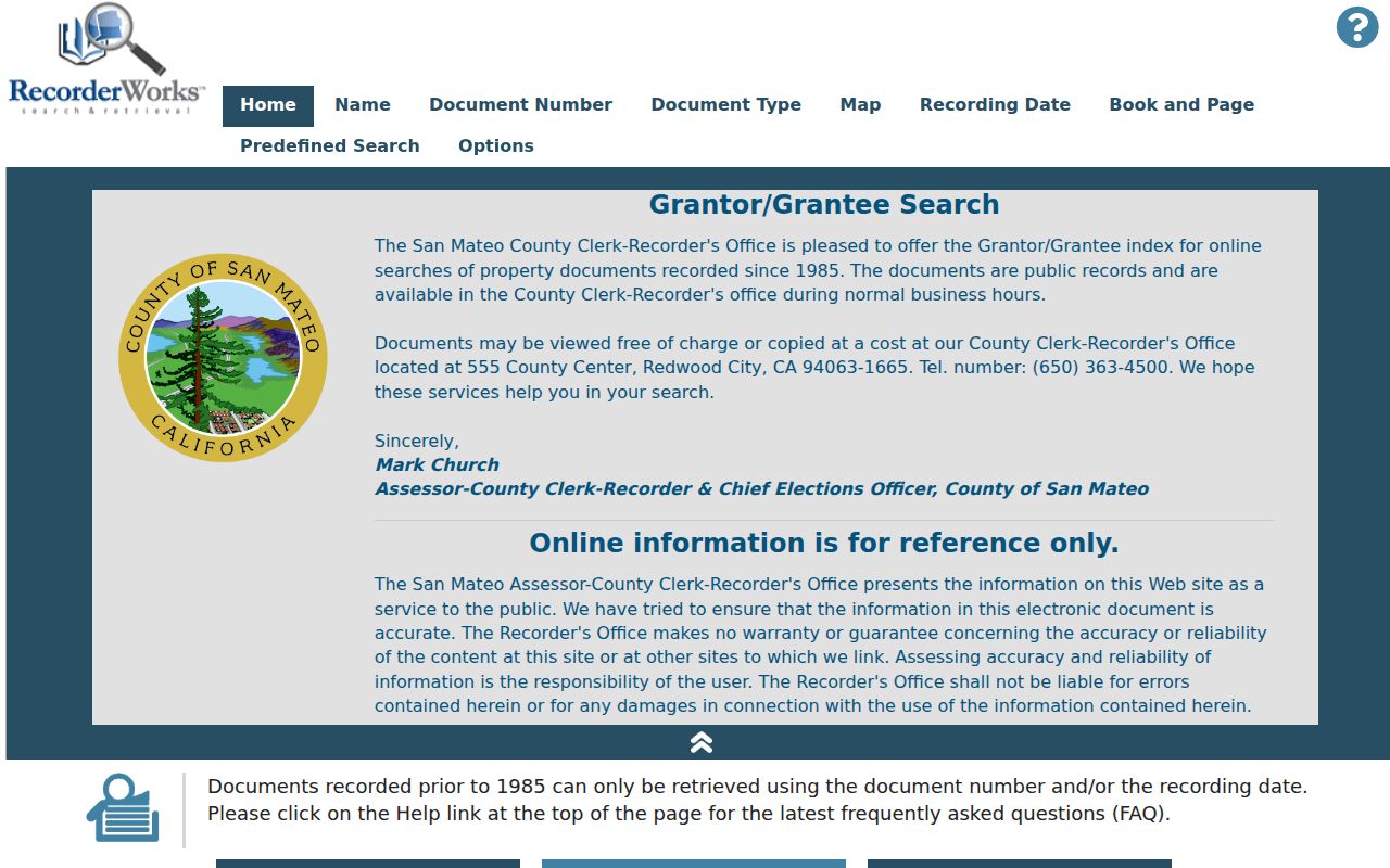 Daly City street directory RecorderWorks deed index