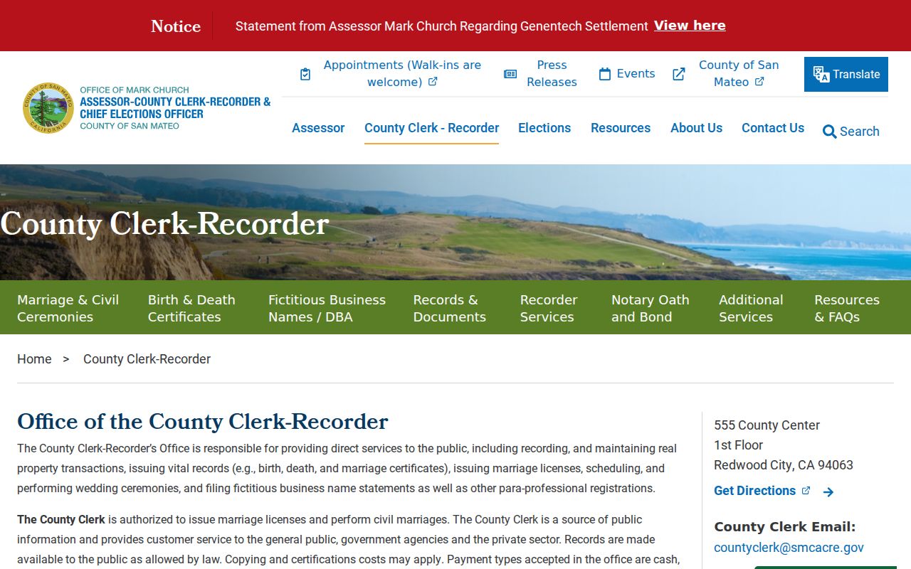 Daly City street directory county recorder access